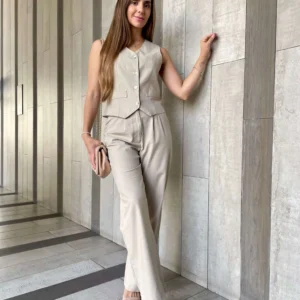 PANTALÓN SASTRERO LINO CRUDO.