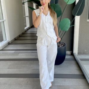 pantalon sastrero lino blanco